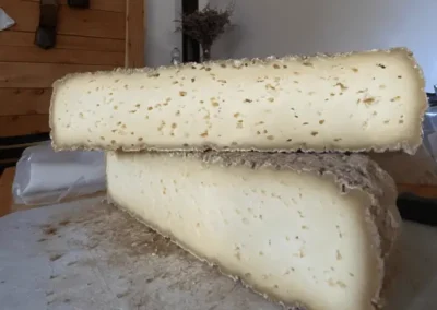 Formaggi fatti dalla malga del rifugio del Doss in primo piano uno sopra l'altro